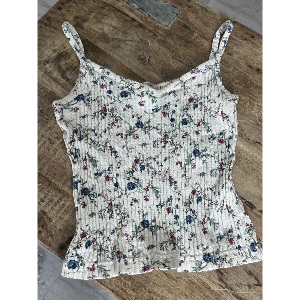 Vintage Express Tricot Floral Ribbed Cotton Cami Top Large USA Made